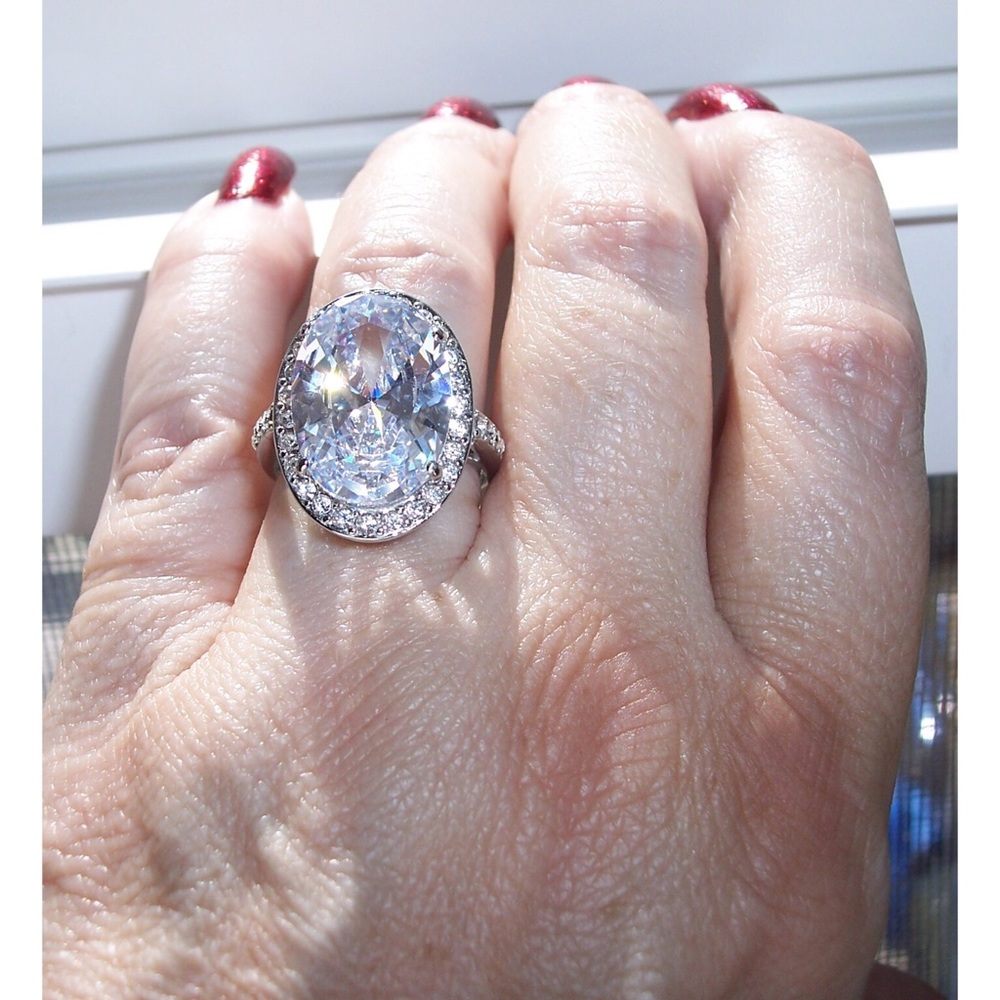 STAINLESS STEEL Huge 12.86 Carat Cubic Zirconia Halo Ring - Picture 7 of 15